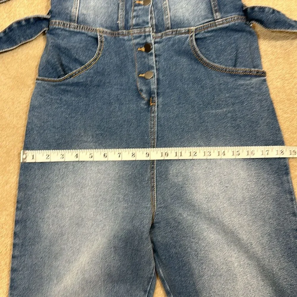 Avec Les Filles Denim Jumpsuit Shortsleeve Blue Cowgirl Cowboy Women Size 30 - Picture 9 of 11